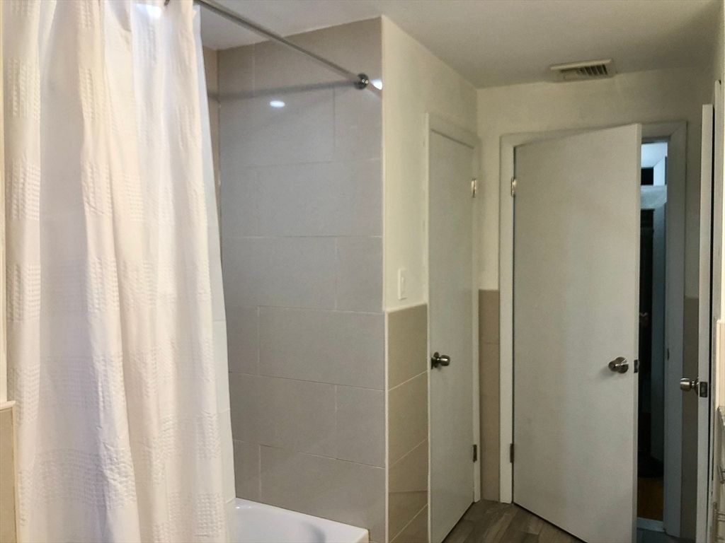 Bathroom, Glass Shower, Interior, Wood Texture Flooring