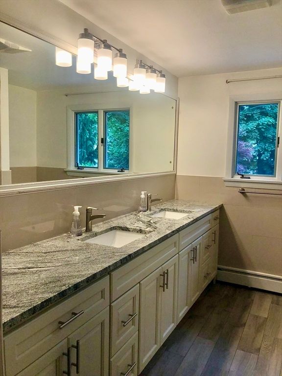 Bathroom, Dual Sink Vanities, Interior, Wood Texture Flooring