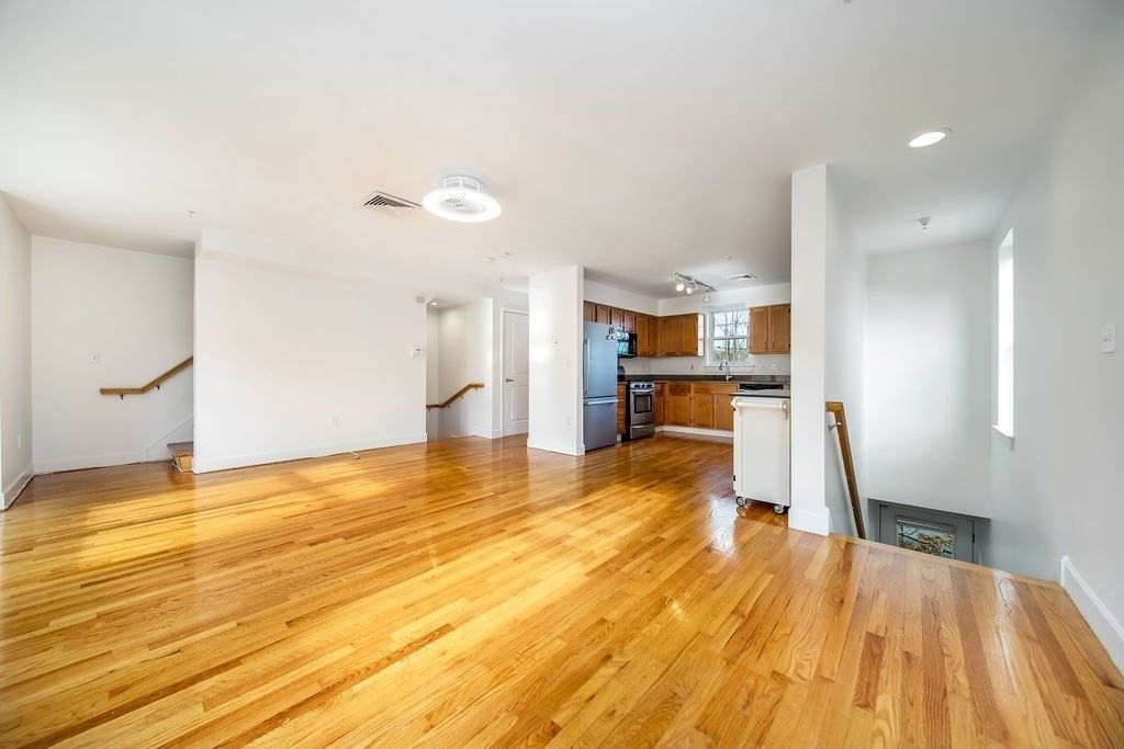 Empty room, Interior, Kitchen, Recessed Lighting, Wood Texture Flooring