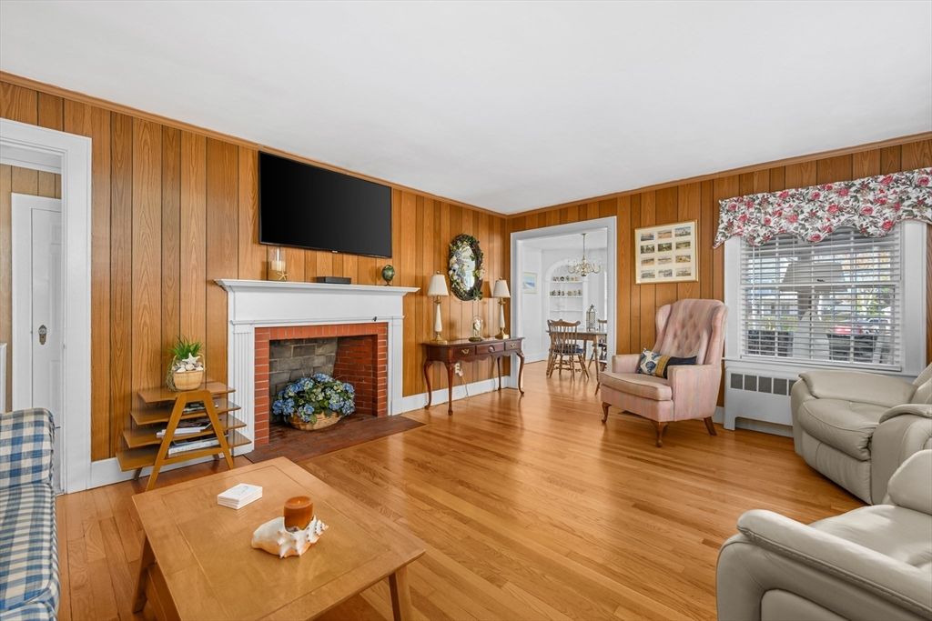 Dining room, Fireplace, Interior, Living room, Wood Texture Flooring, Wooden Walls