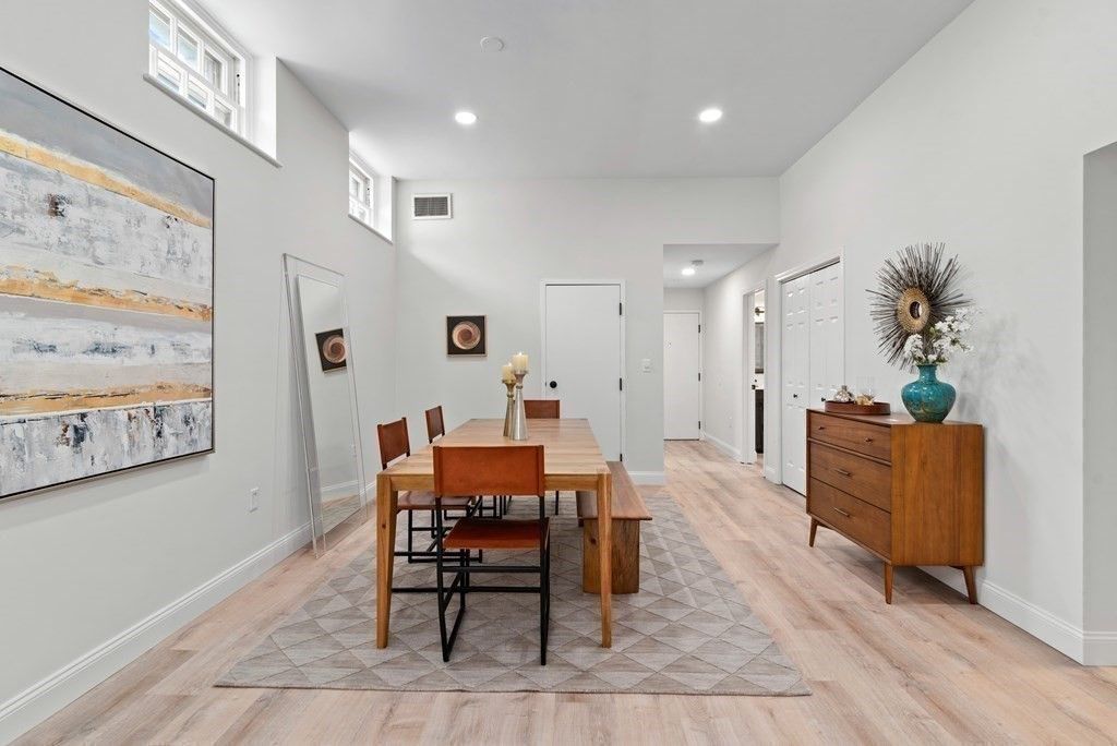 Dining room, Interior, Recessed Lighting, Wood Texture Flooring