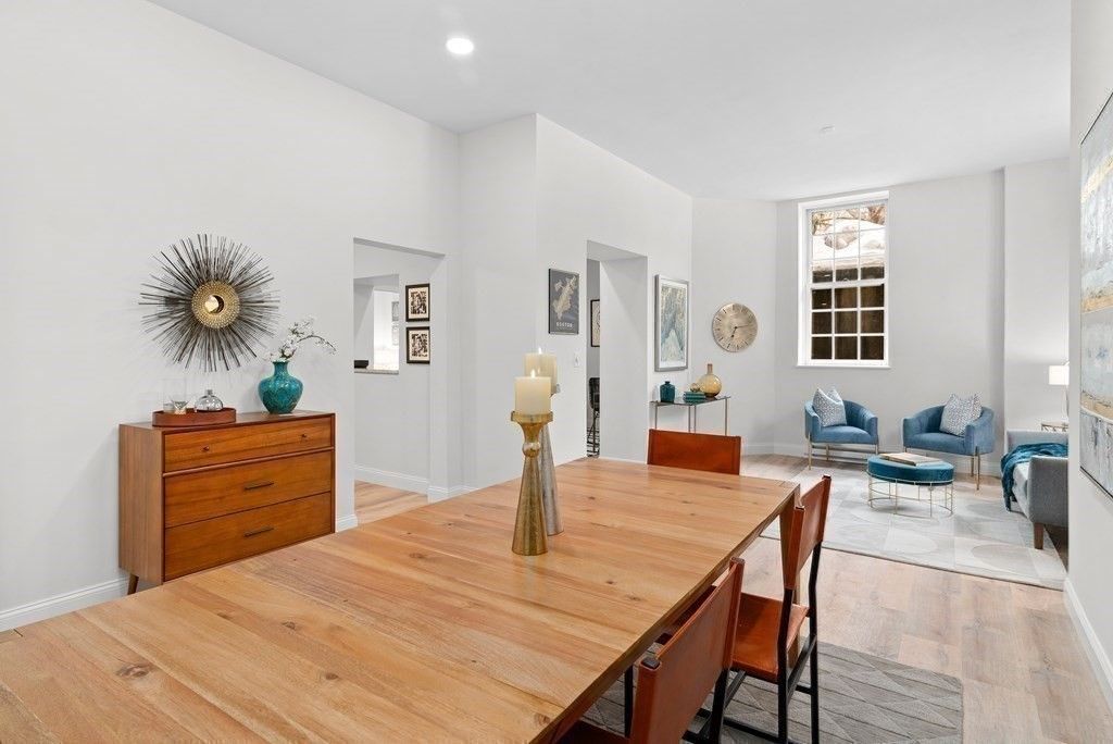 Dining room, Interior, Recessed Lighting, Wood Texture Flooring