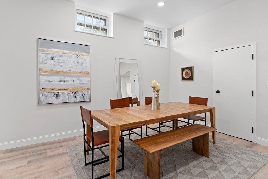Dining room, Interior, Recessed Lighting, Wood Texture Flooring
