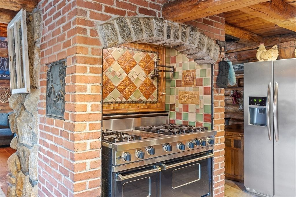 Interior, Kitchen, Stainless Steel Appliances, Stone Walls, Wooden Beams