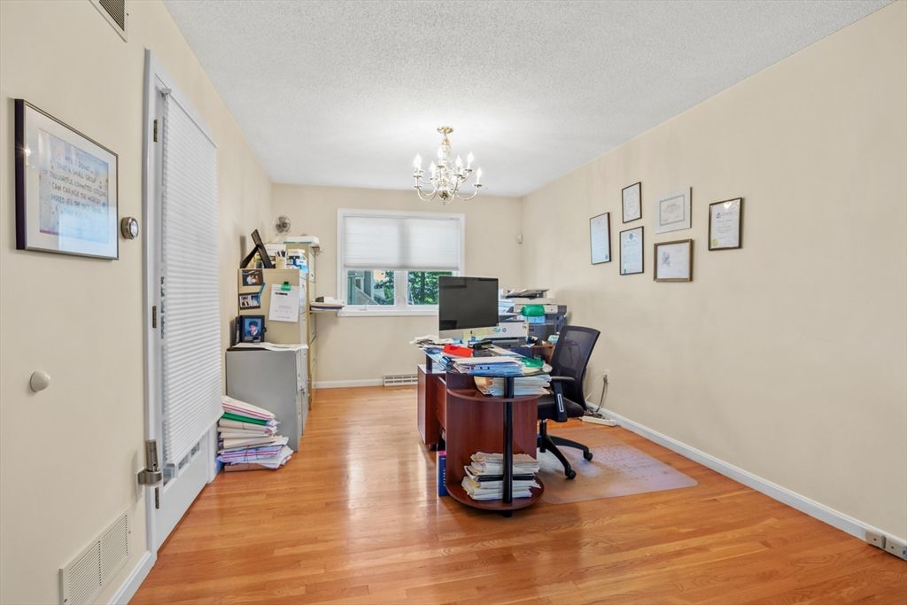 Chandelier, Home Office, Interior, Wood Texture Flooring