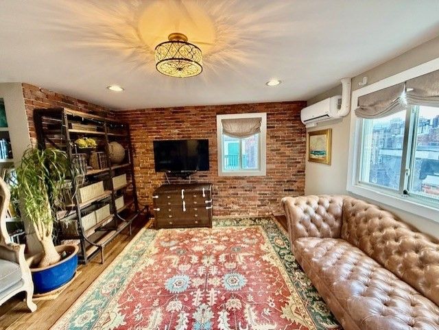 Interior, Recessed Lighting, Stone Walls, Wood Texture Flooring