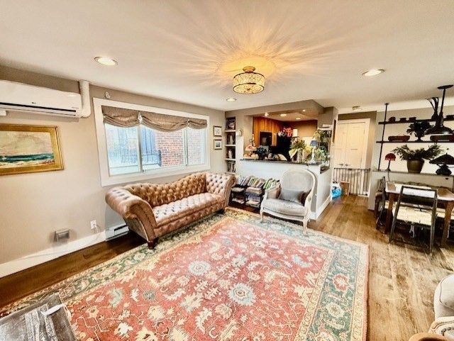 Dining room, Interior, Living room, Recessed Lighting, Wood Texture Flooring