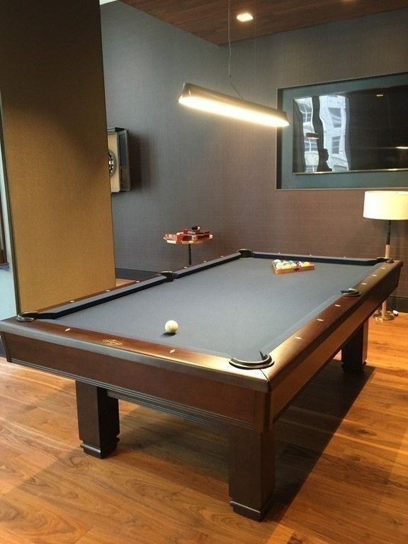 Billiard Table, Game Room, Interior, Pendant Lights, Recessed Lighting, Wood Texture Flooring