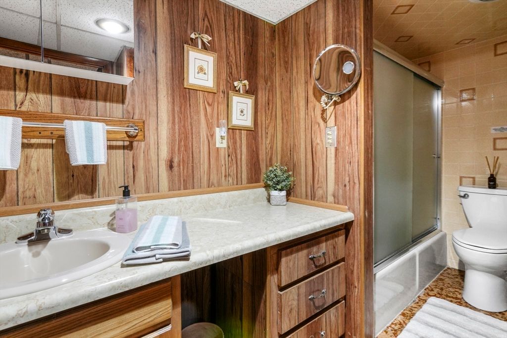 Bathroom, Glass Shower, Interior, Wooden Walls