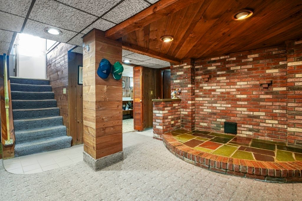 Interior, Recessed Lighting, Stone Walls, Wooden Ceilings