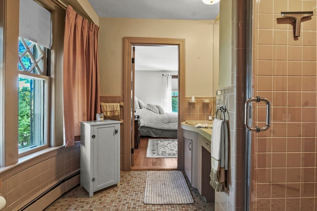 Bathroom, Bedroom, Glass Shower, Interior, Wood Texture Flooring