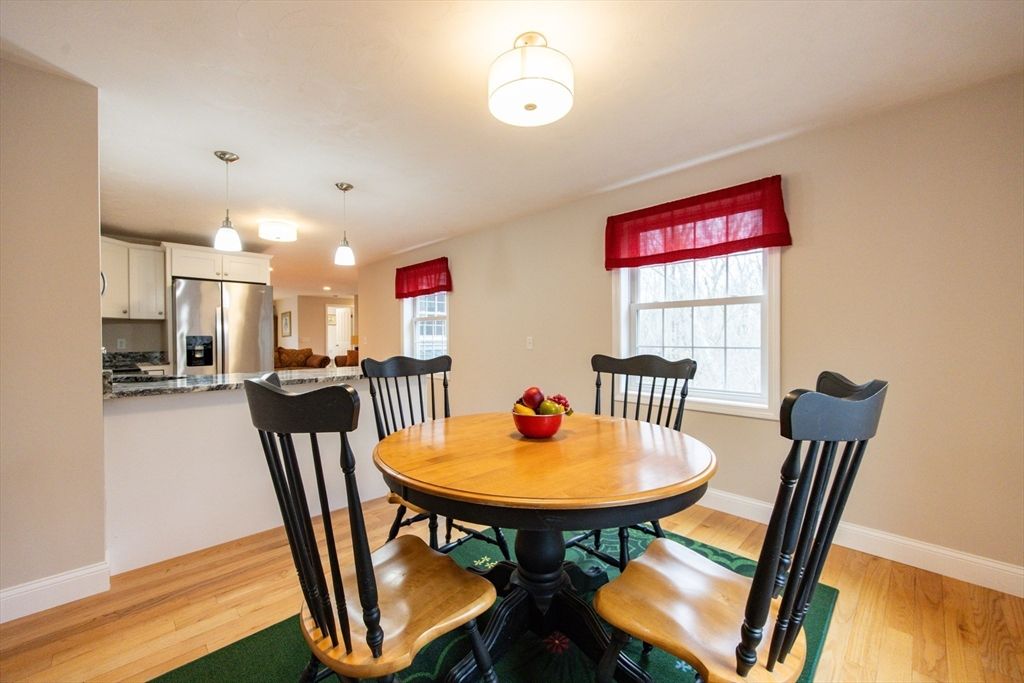 Dining room, Interior, Kitchen, Pendant Lights, Stainless Steel Appliances, Wood Texture Flooring