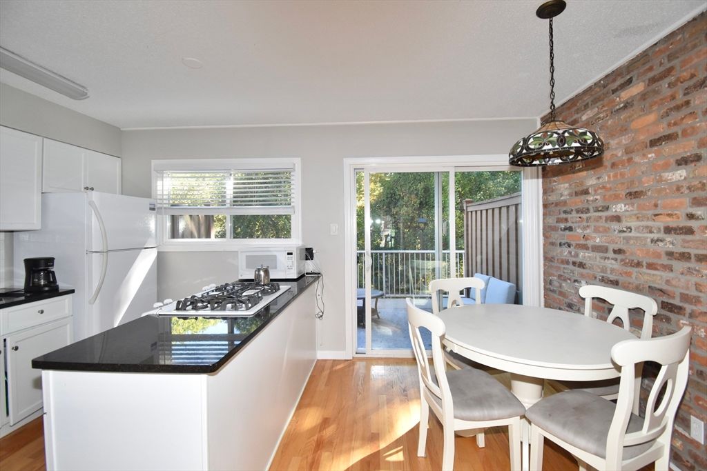 Dining room, Interior, Kitchen, Pendant Lights, Stone Walls, Wood Texture Flooring