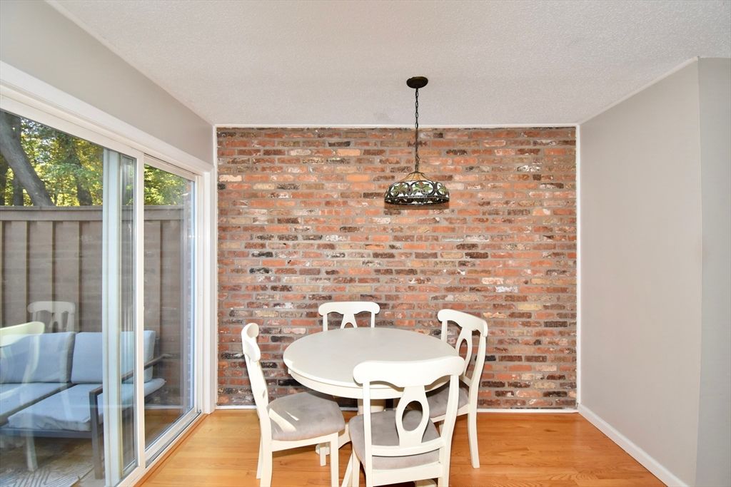 Dining room, Interior, Pendant Lights, Stone Walls, Wood Texture Flooring