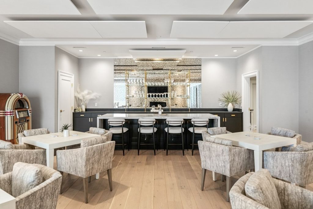 Dining room, Interior, Recessed Lighting, Wood Texture Flooring