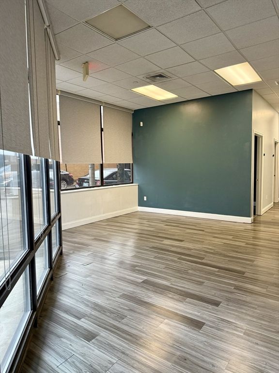 Empty room, Fireplace, Interior, Recessed Lighting, Wood Texture Flooring