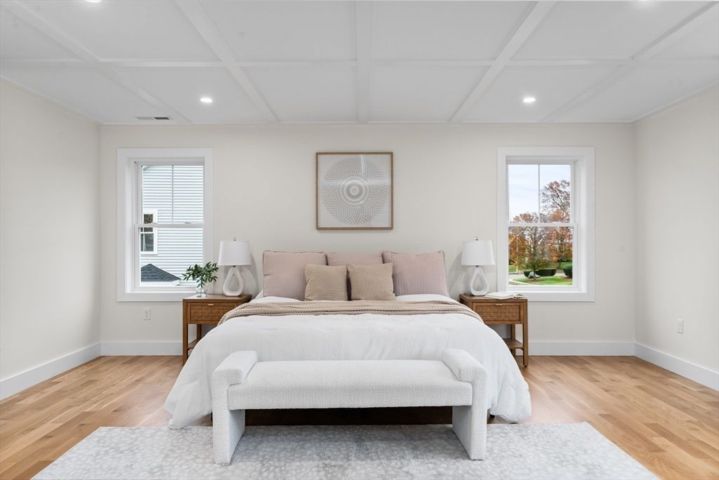 Bedroom, Interior, Recessed Lighting, Wood Texture Flooring