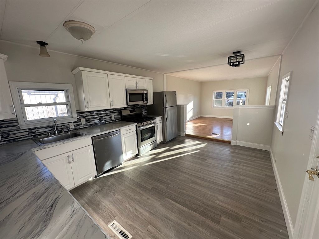 Interior, Kitchen, Stainless Steel Appliances, Wood Texture Flooring