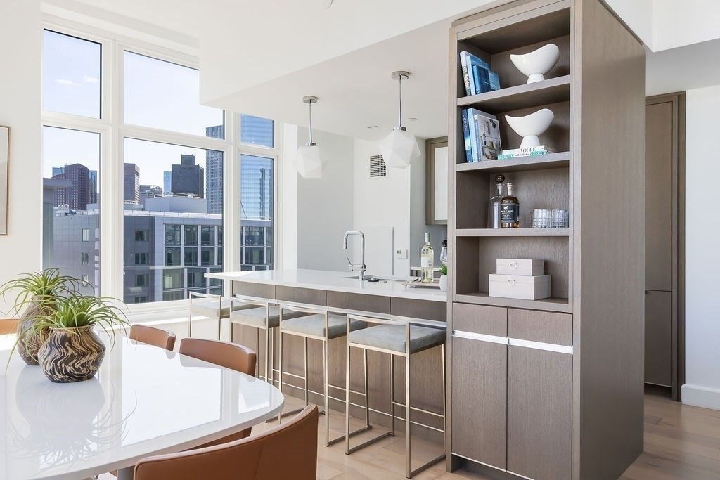 Dining room, Interior, Pendant Lights, Wood Texture Flooring