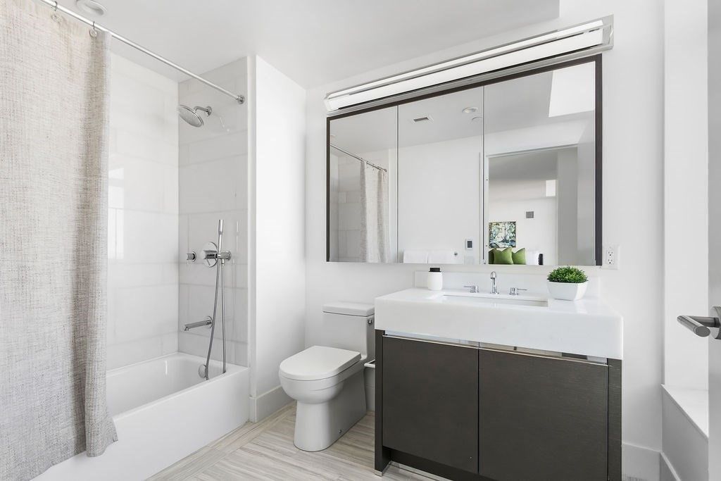 Bathroom, Glass Shower, Interior, Wood Texture Flooring