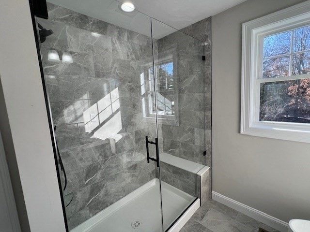 Bathroom, Glass Shower, Interior, Marble Walls, Recessed Lighting