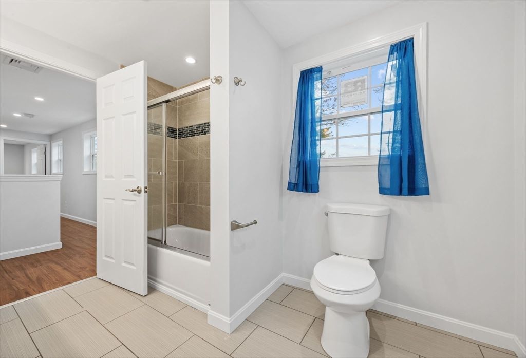 Bathroom, Glass Shower, Interior, Recessed Lighting, Wood Texture Flooring