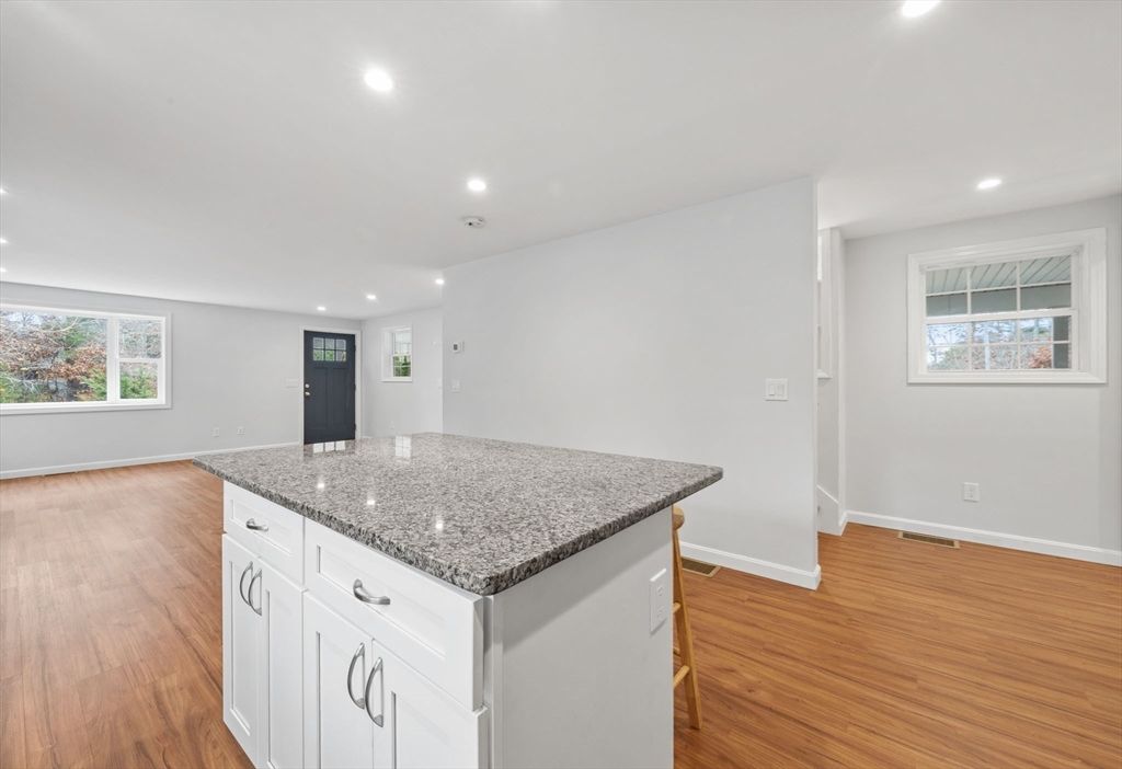 Empty room, Interior, Kitchen, Recessed Lighting, Wood Texture Flooring