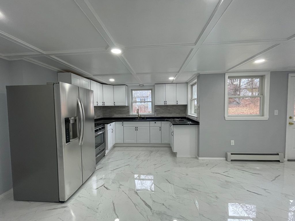 Interior, Kitchen, Marble, Recessed Lighting, Stainless Steel Appliances