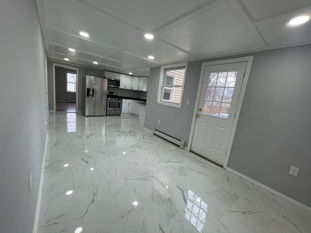 Interior, Kitchen, Marble, Recessed Lighting, Stainless Steel Appliances