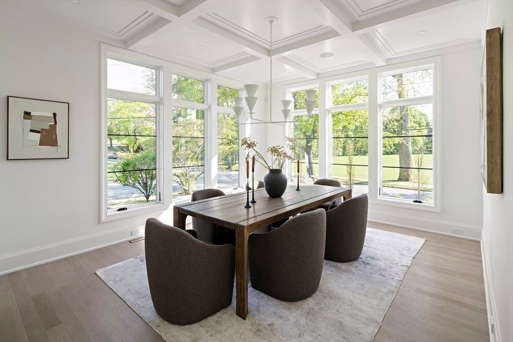 Dining room, Interior, Recessed Lighting, Wood Texture Flooring