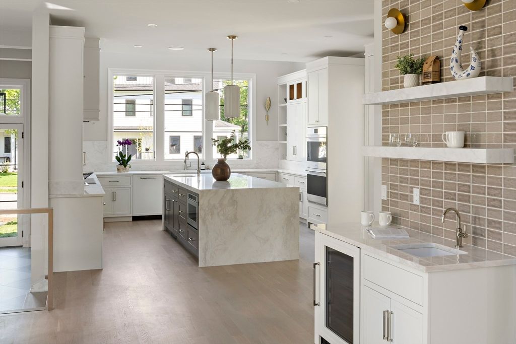 Interior, Kitchen, Pendant Lights, Recessed Lighting, Wood Texture Flooring