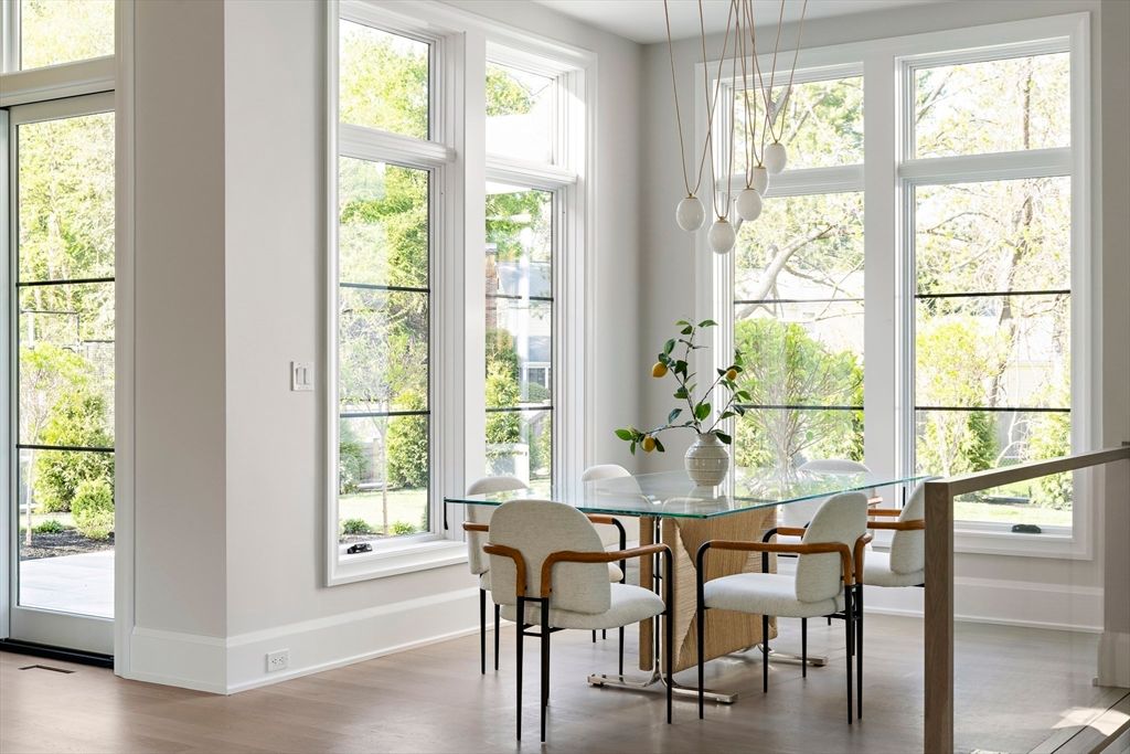 Dining room, Interior, Pendant Lights, Wood Texture Flooring