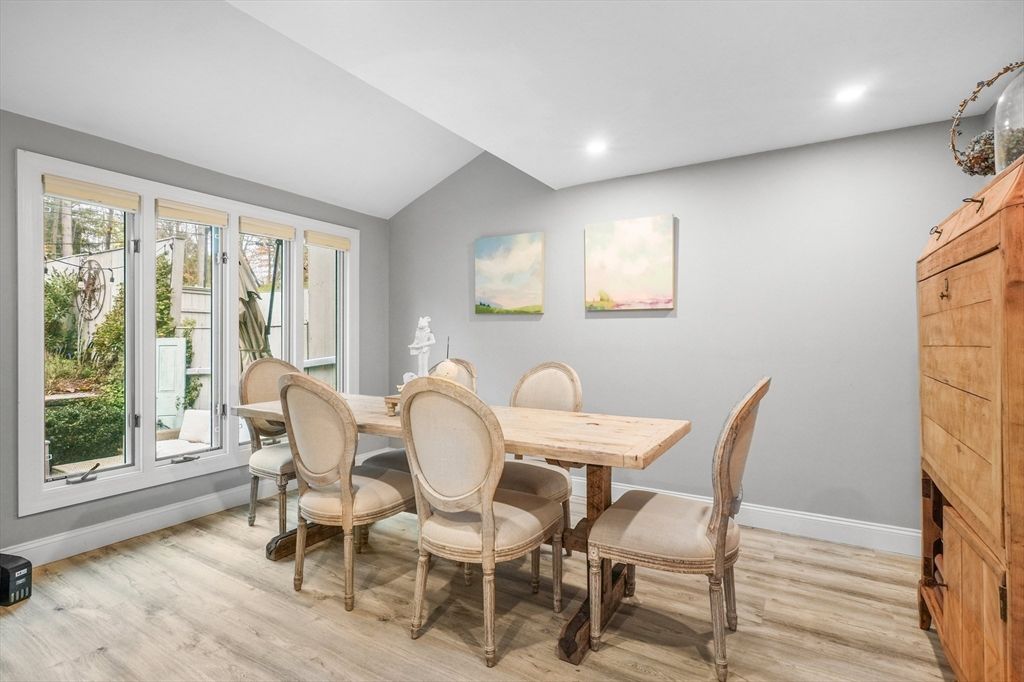 Dining room, Interior, Recessed Lighting, Wood Texture Flooring