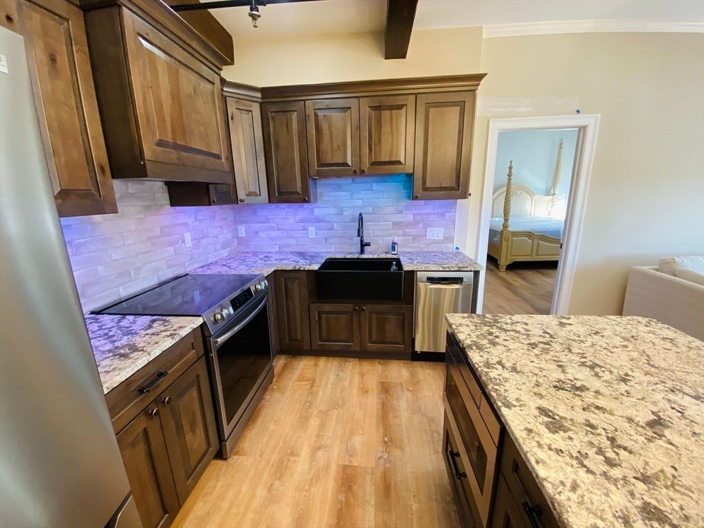 Interior, Kitchen, Stainless Steel Appliances, Wood Texture Flooring