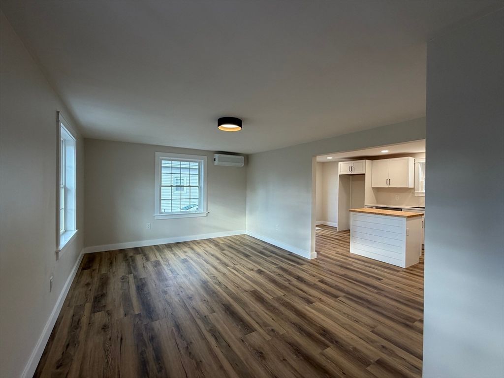 Empty room, Interior, Kitchen, Recessed Lighting, Wood Texture Flooring