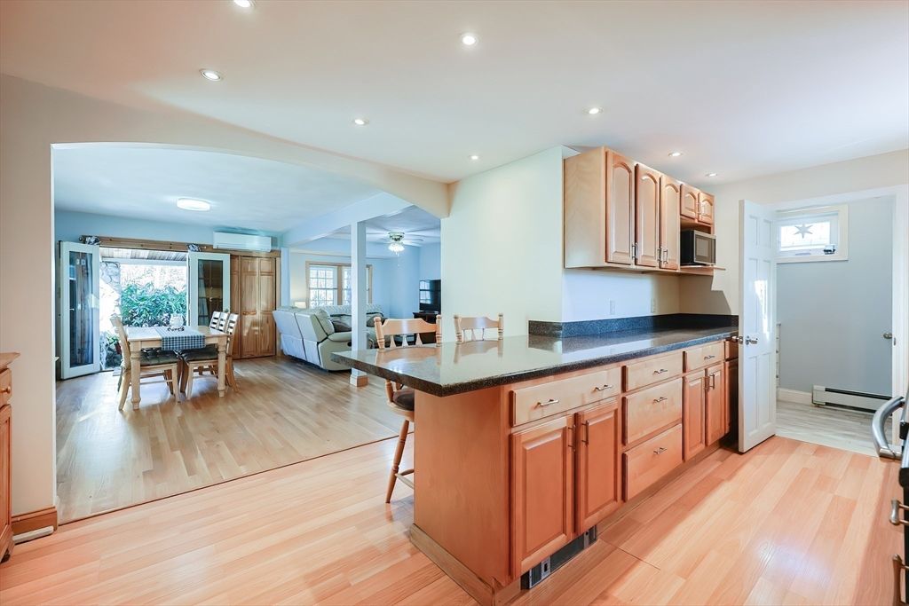 Dining room, Interior, Kitchen, Living room, Recessed Lighting, Wood Texture Flooring