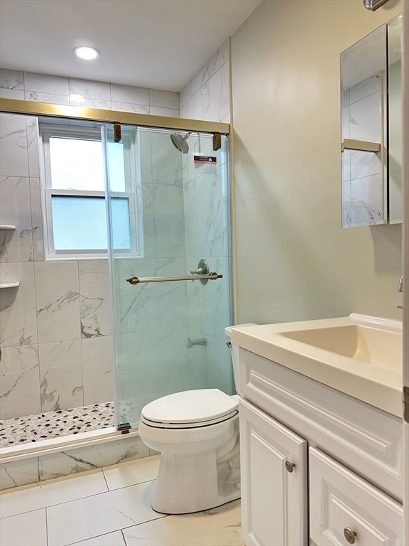 Bathroom, Glass Shower, Interior, Marble, Marble Walls, Recessed Lighting