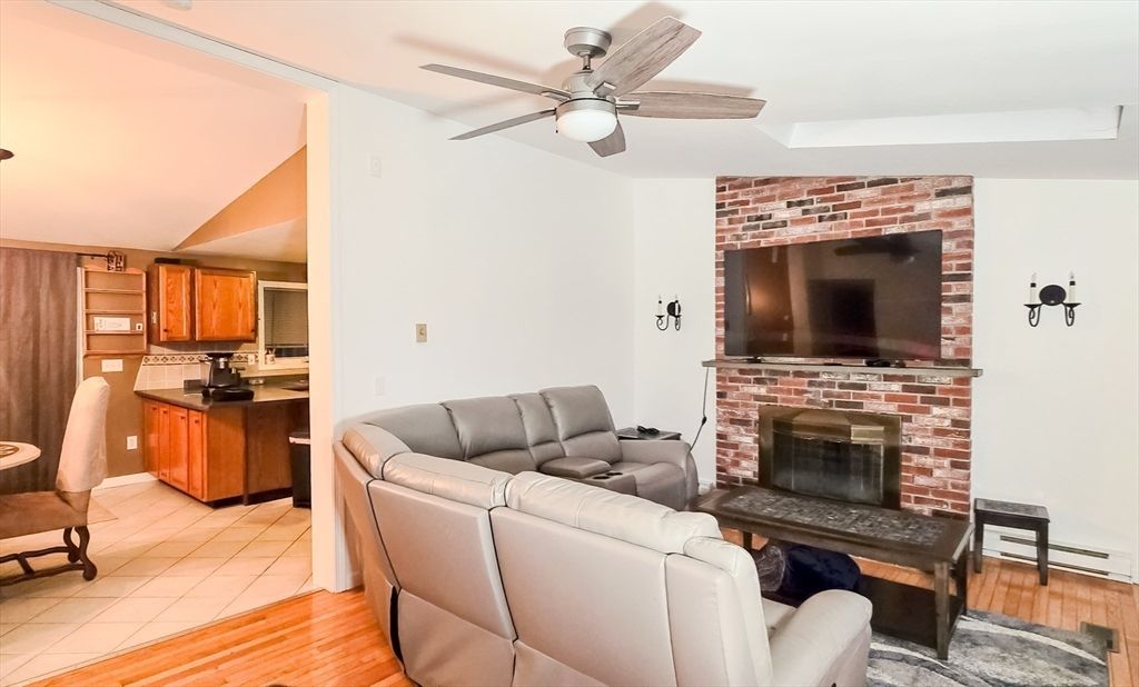 Fireplace, Interior, Living room, Stone Walls, Wood Texture Flooring