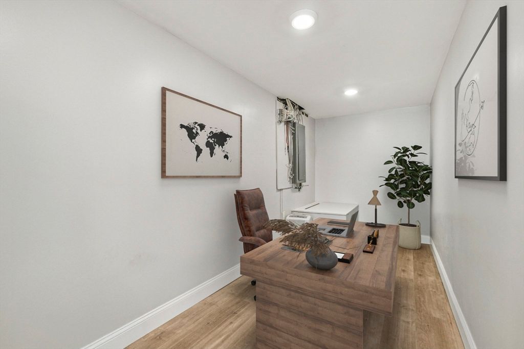 Home Office, Interior, Recessed Lighting, Wood Texture Flooring