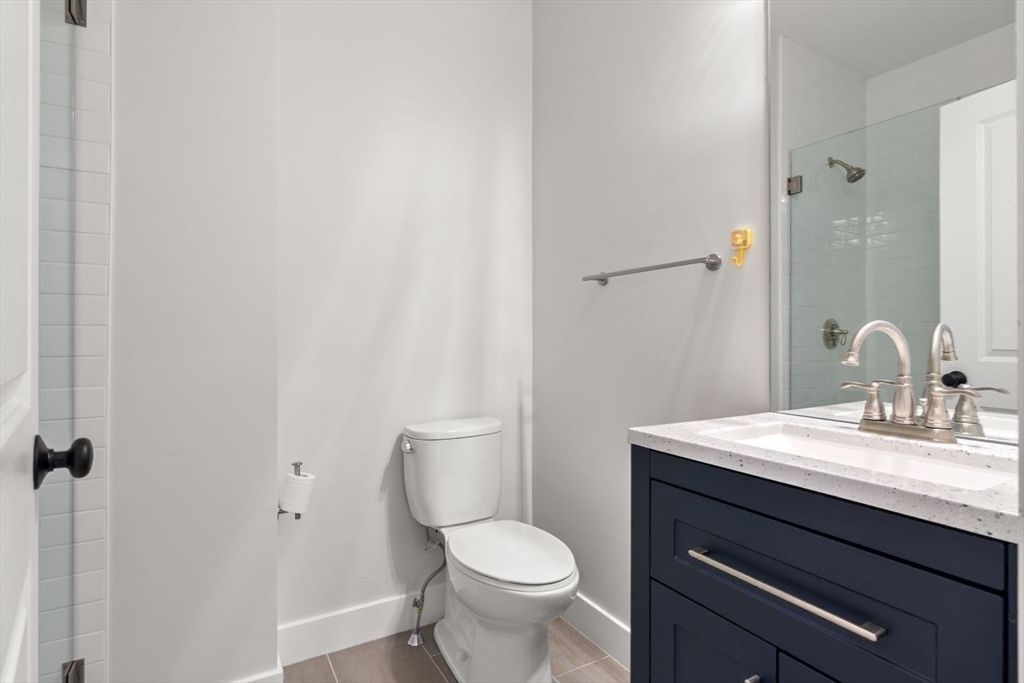 Bathroom, Glass Shower, Interior, Wood Texture Flooring