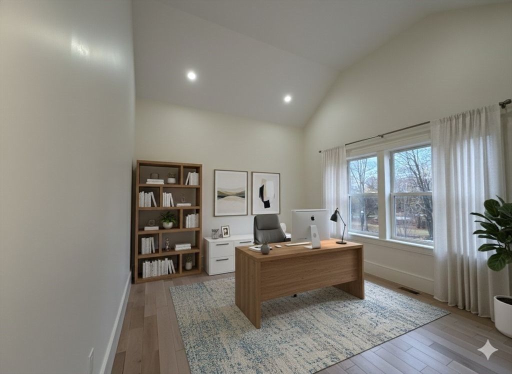 Home Office, Interior, Recessed Lighting, Wood Texture Flooring