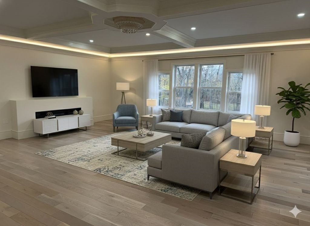 Interior, Living room, Recessed Lighting, Wood Texture Flooring