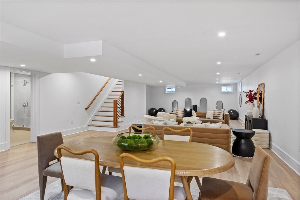 Dining room, Interior, Recessed Lighting, Wood Texture Flooring