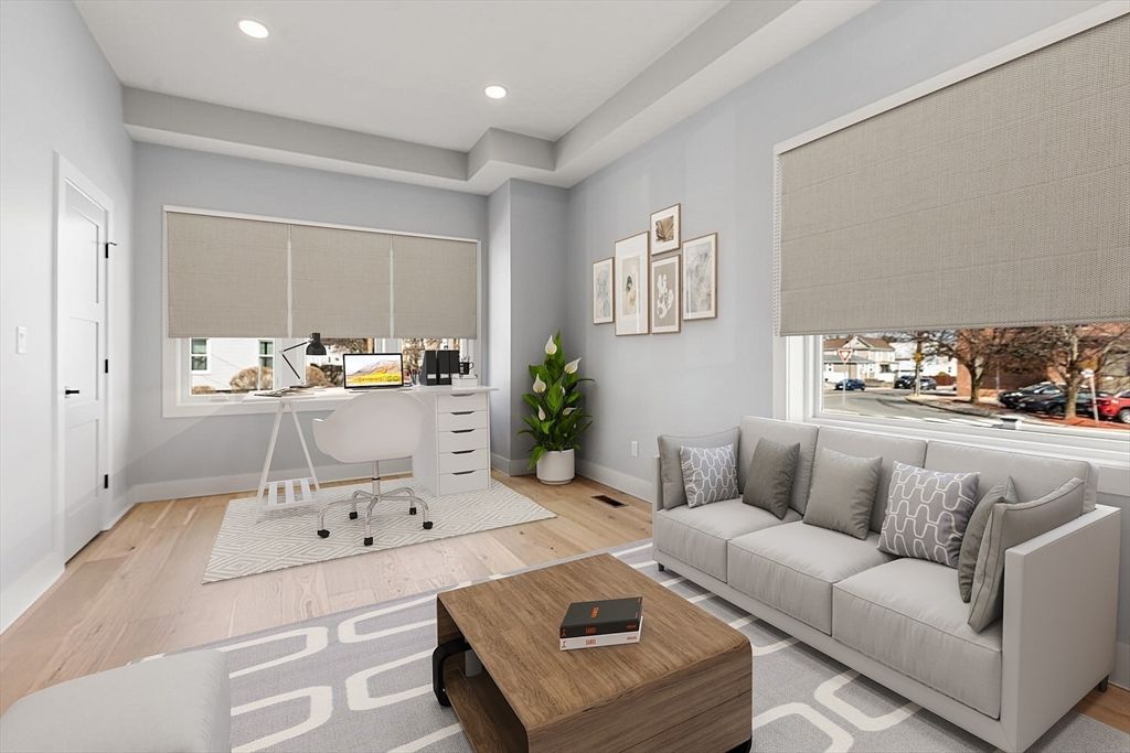 Home Office, Interior, Recessed Lighting, Wood Texture Flooring