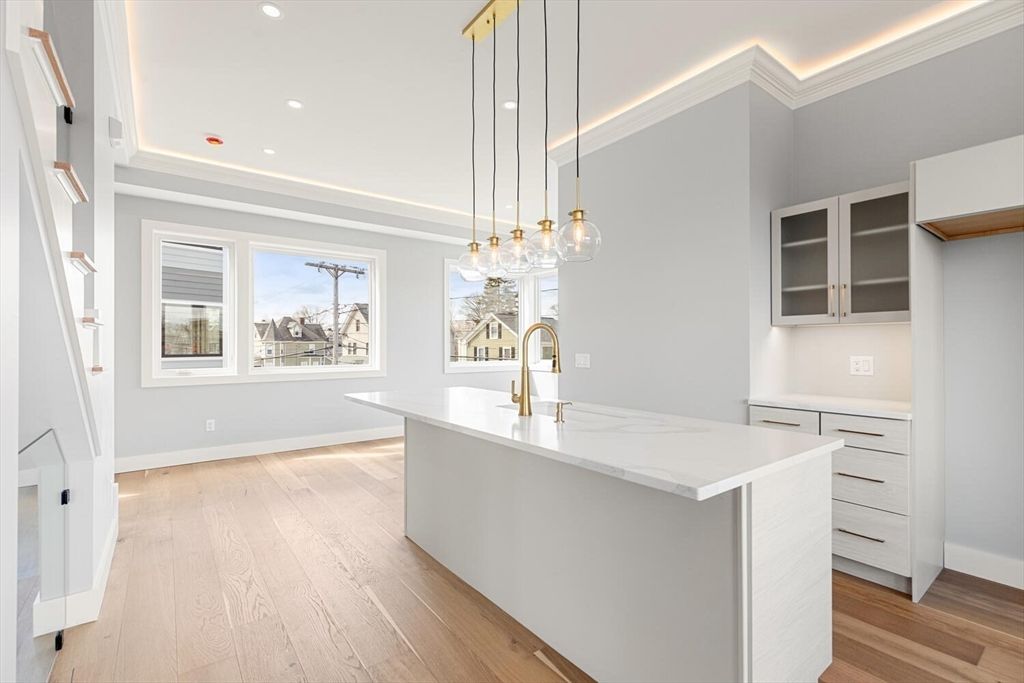 Interior, Kitchen, Pendant Lights, Recessed Lighting, Wood Texture Flooring