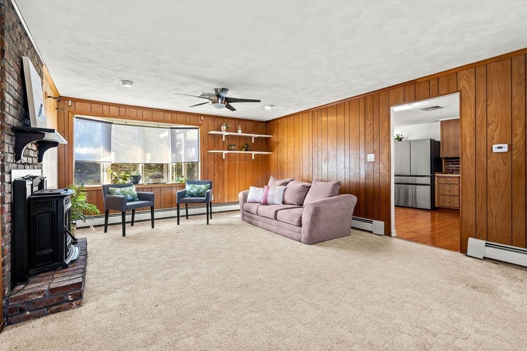 Fireplace, Interior, Kitchen, Living room, Stone Walls, Wooden Walls