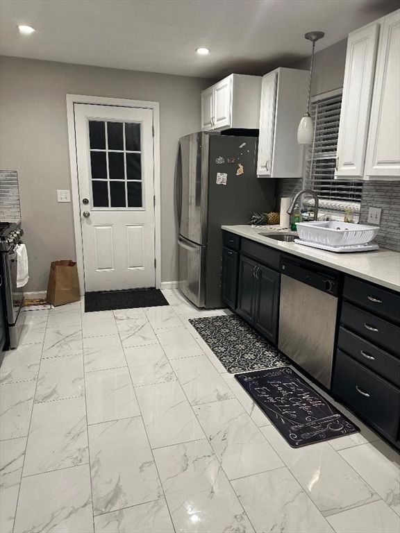 Interior, Kitchen, Marble, Pendant Lights, Recessed Lighting