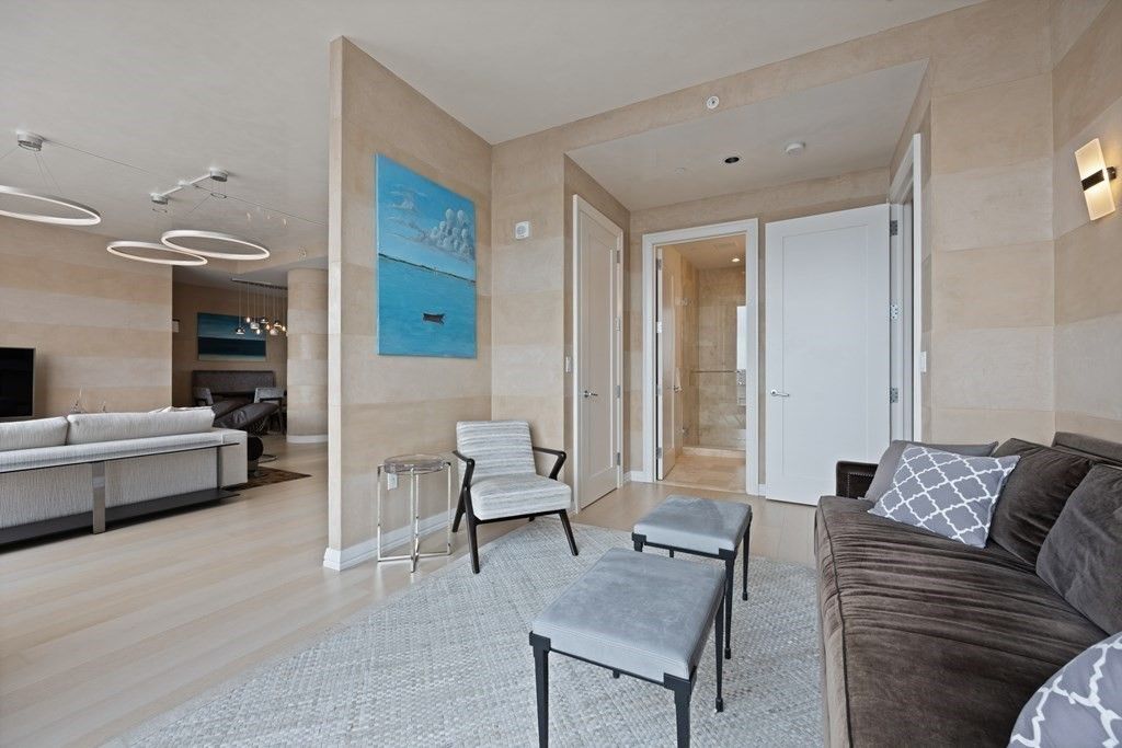 Interior, Living room, Pendant Lights, Recessed Lighting, Wood Texture Flooring