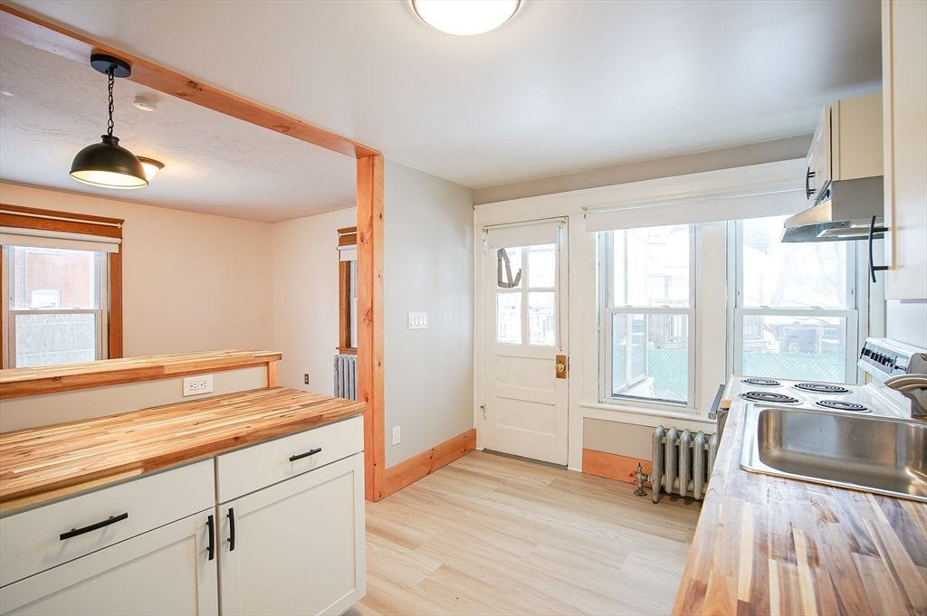 Interior, Kitchen, Pendant Lights, Stainless Steel Appliances, Wood Texture Flooring