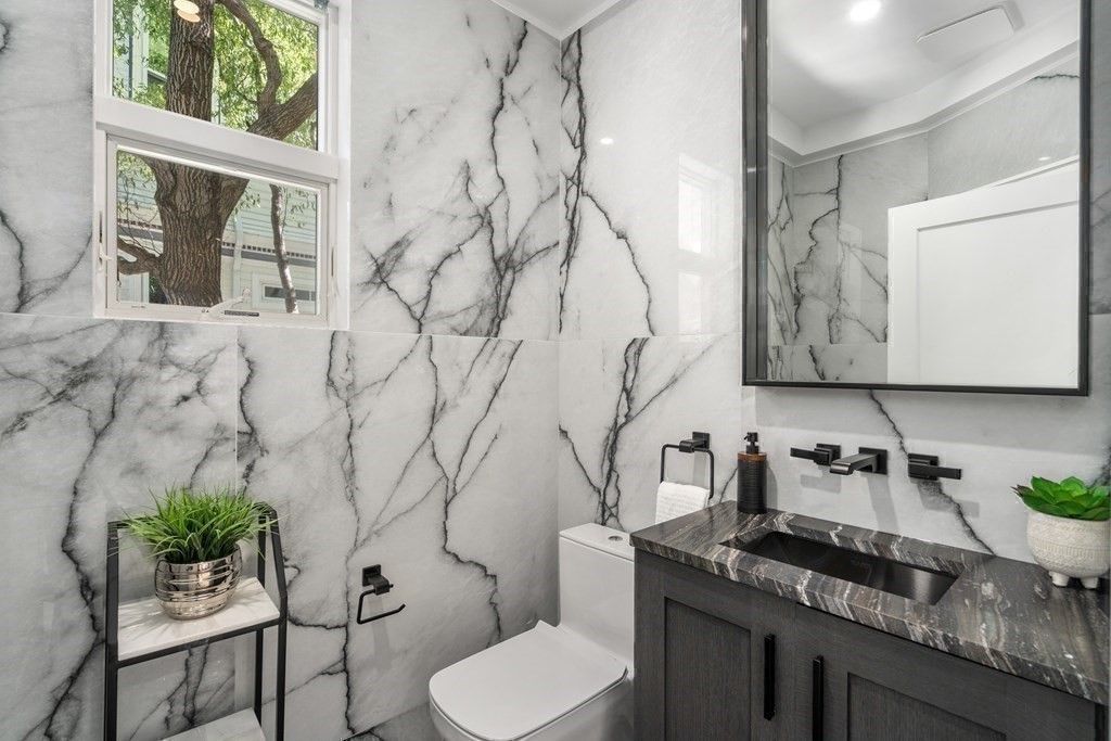 Bathroom, Interior, Marble Walls, Recessed Lighting